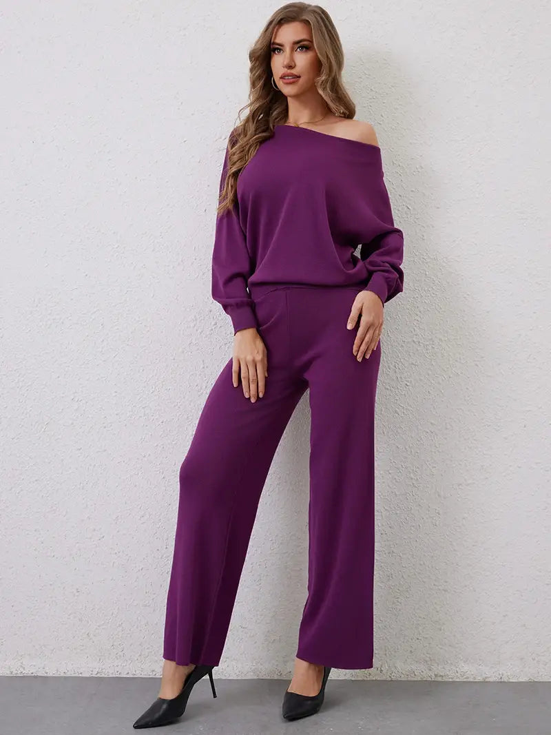 Elegant Winter Knit Pants Set Woman