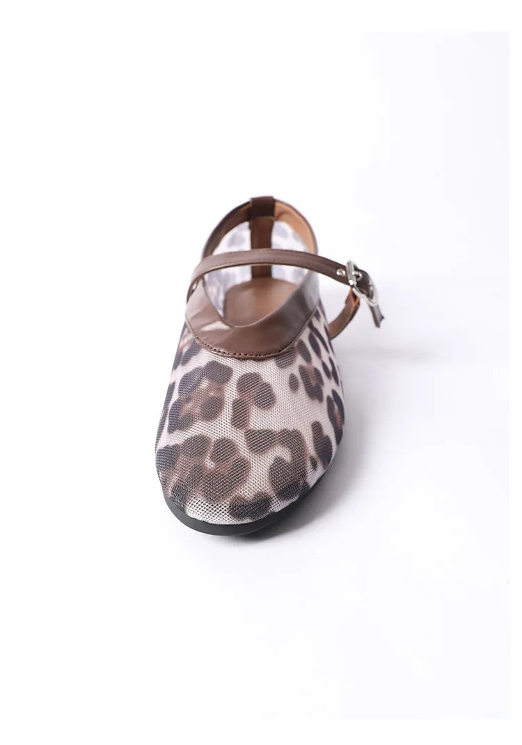 Women Leopard Mesh Breathable Flats Shoes