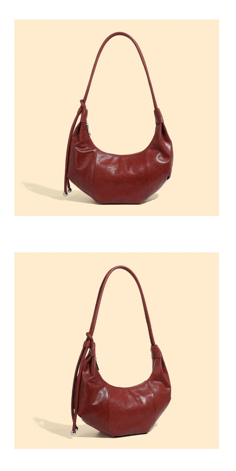 Cowhide Genuine Leather Half Moon Shoulder Bag