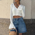 Knit Long Sleeve Cardigan For Women V Neck Solid - Norellé
