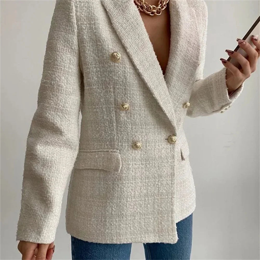 Women's Clothing Style Fashionable Versatile Texture Double breasted Mid length Suit Coat - Norellé