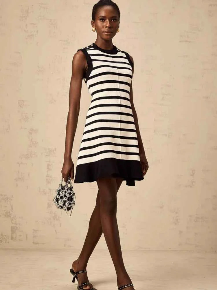 Chic Sleeveless Striped Mini Women Knit Dress