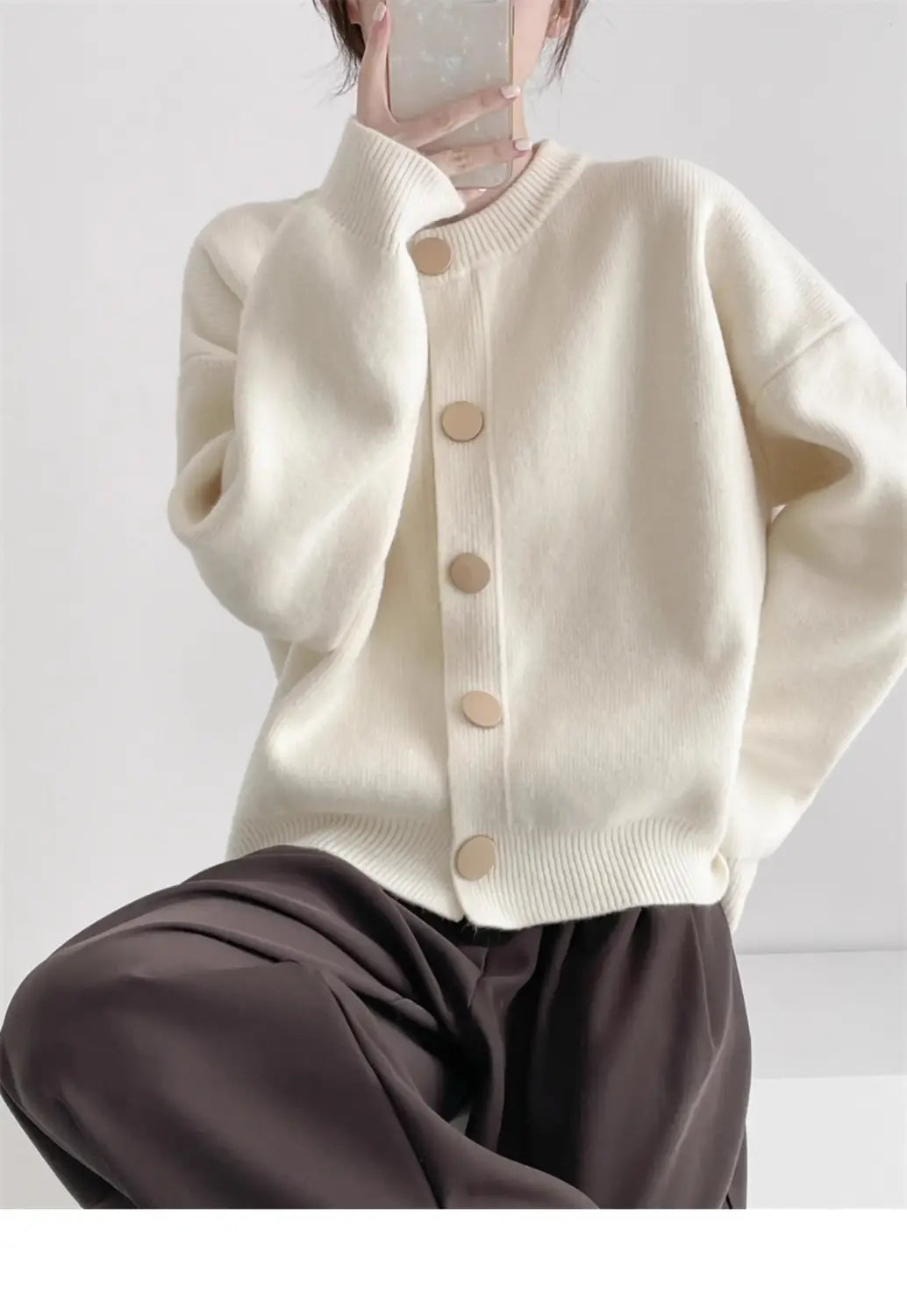 Women Cardigans Sweater O-neck Knitted Loose