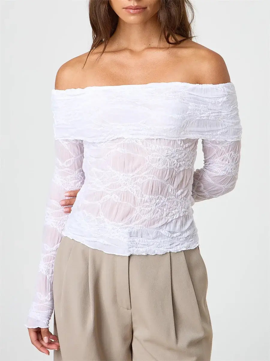 Womens Off Shoulder Sheer Top