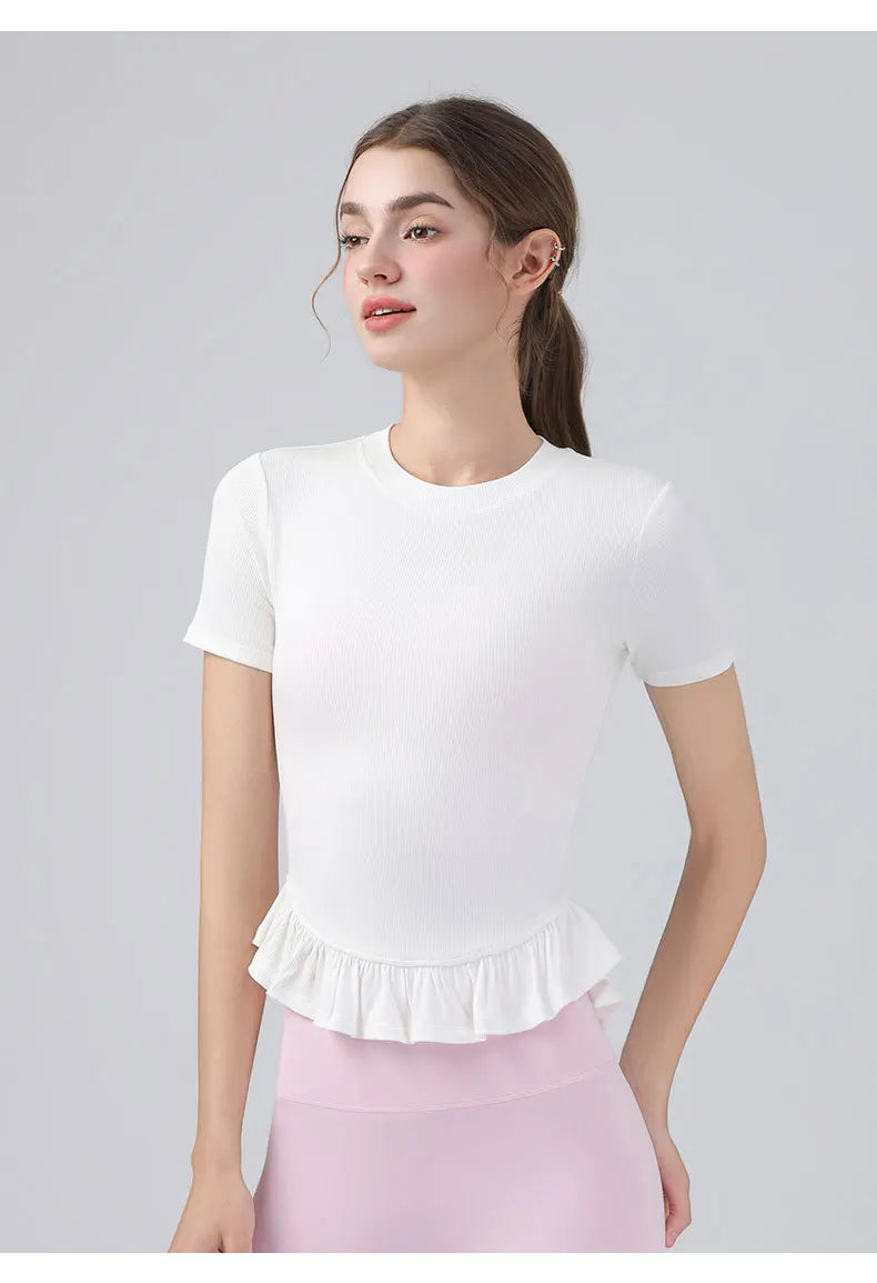 Summer Lacework Women Yoga Short Sleeve T-shirt