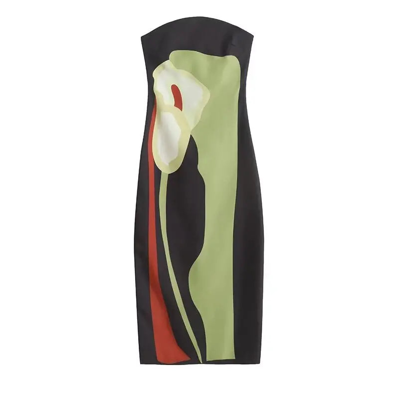 Strapless Backless Printed Long Dress Women