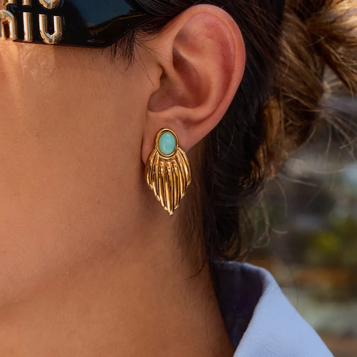 Blue Stone Stainless Steel Earrings