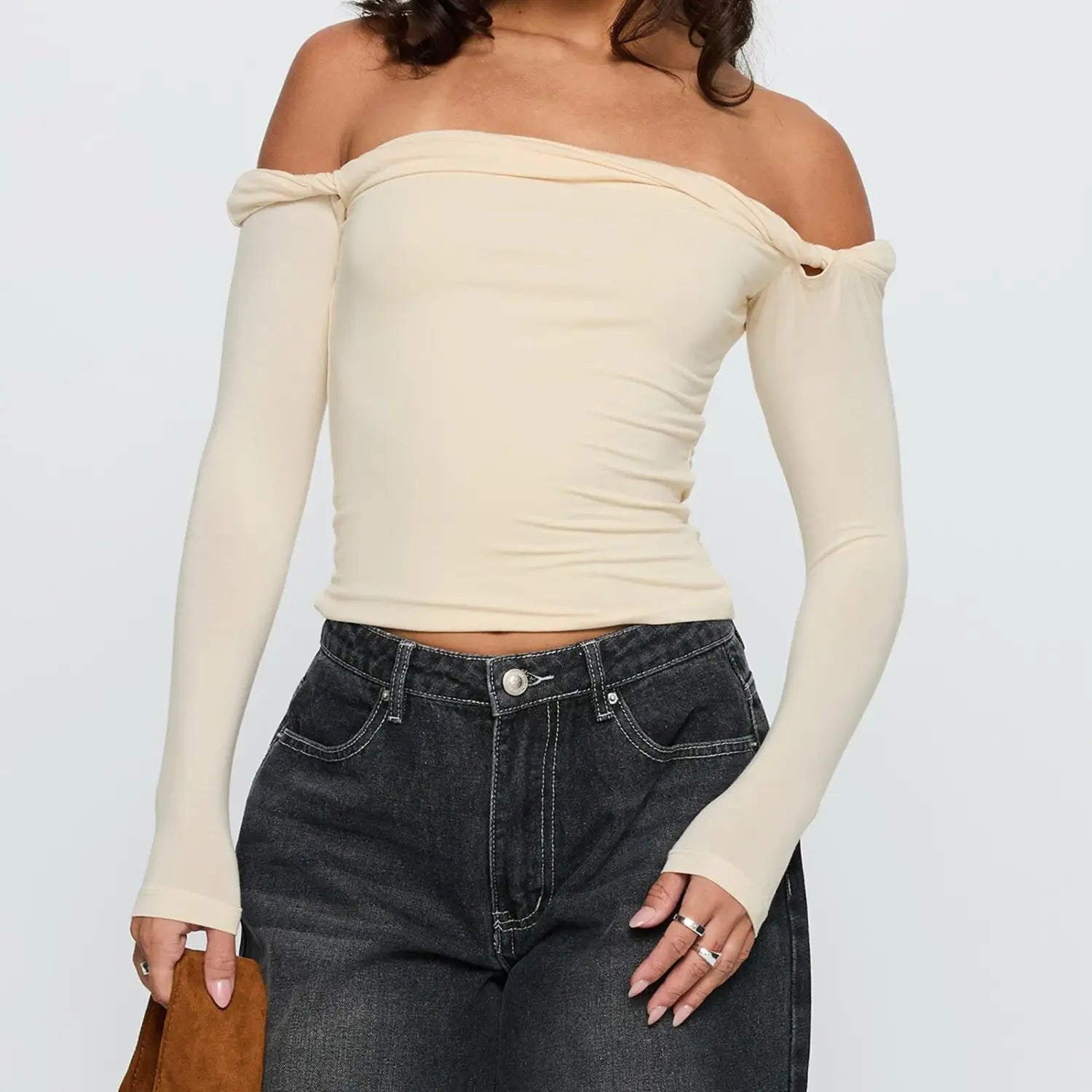 Elegant Women T-shirt Casual Long Sleeve Off-shoulder