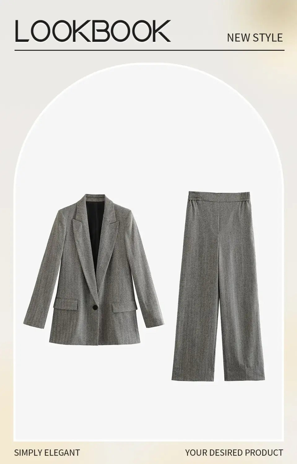 Women’s Herringbone Diagonal Suit Jacket Casual Long Pants