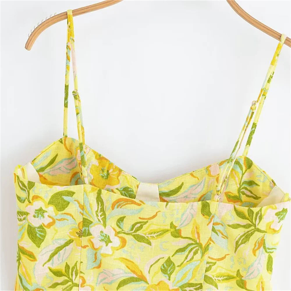 Women’s Strap Fashion Printed Short Top High Waist Long Half Skirt Set