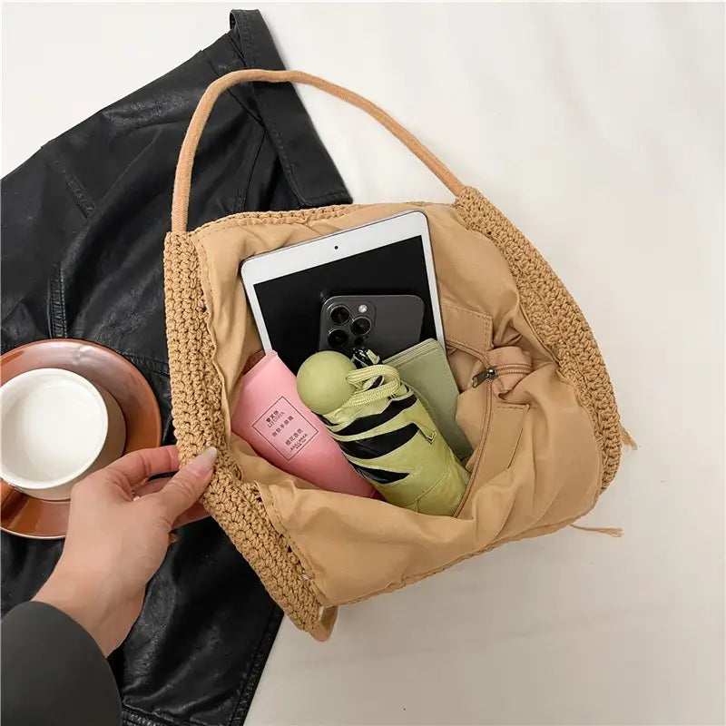 Weave Handbag Large Capacity Shoulder Bag Hollow out Tote