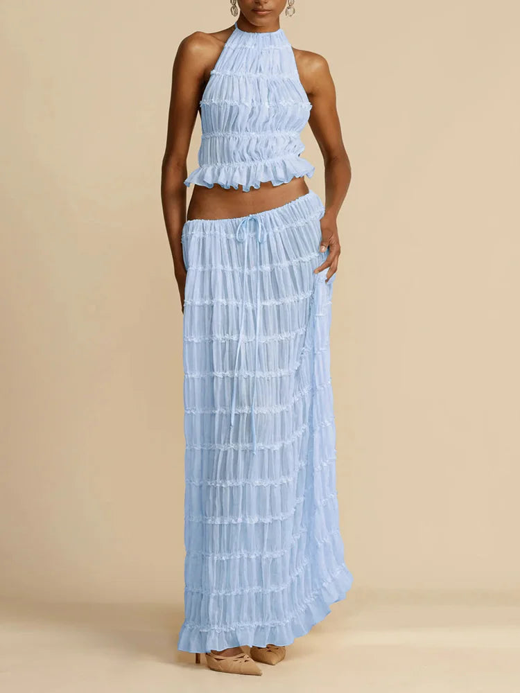 Summer Loungewear Suits Halter Short Top Maxi Skirt