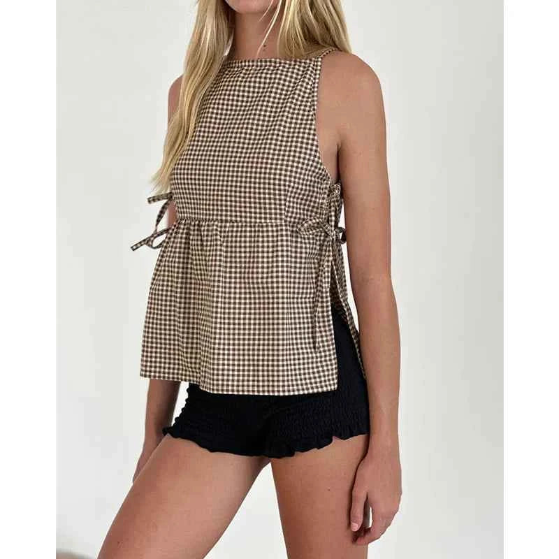 Tank Tops Clothes Women Round Neck Sleeveless Backless T Shirts