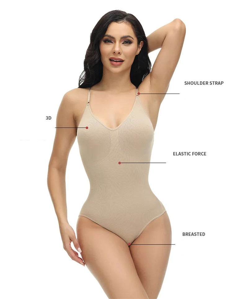 V Neck Spaghetti Strap Bodysuit Compression Body Suits