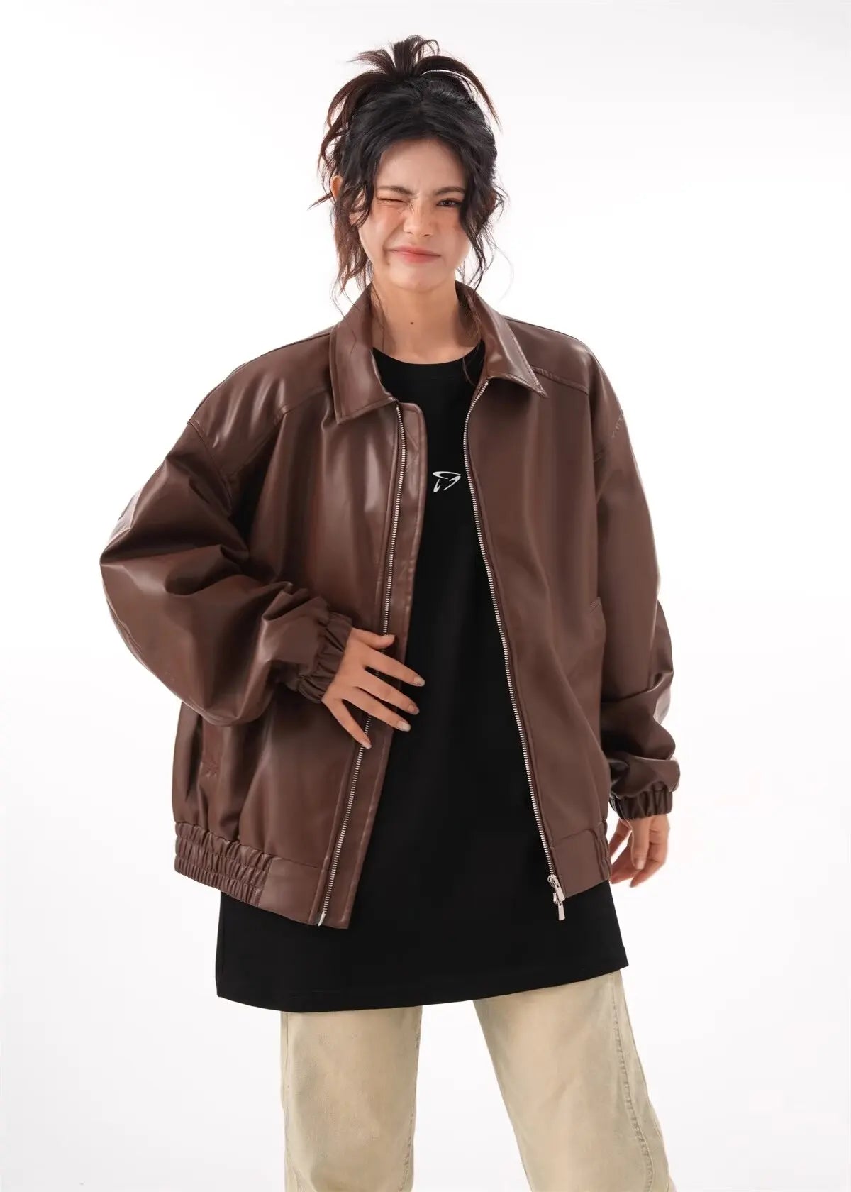Faux PU Leather Rider Jacket For Women