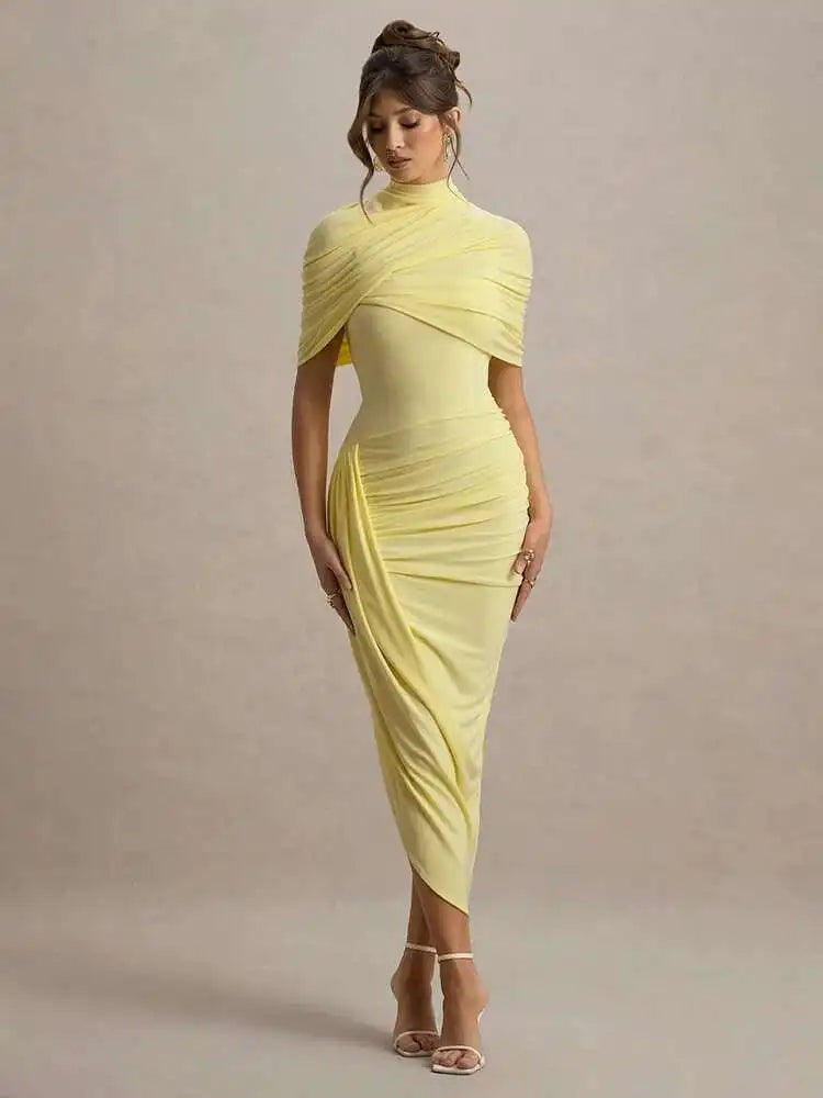 Elegant Shawl Elastic Tight Pleated Irregular Dress - Norellé