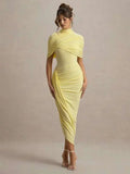 Elegant Shawl Elastic Tight Pleated Irregular Dress - Norellé