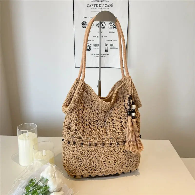 Weave Handbag Large Capacity Shoulder Bag Hollow out Tote