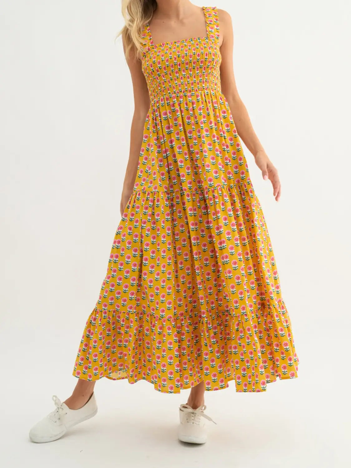 Women Bohemian Floral Print Sundress Backless