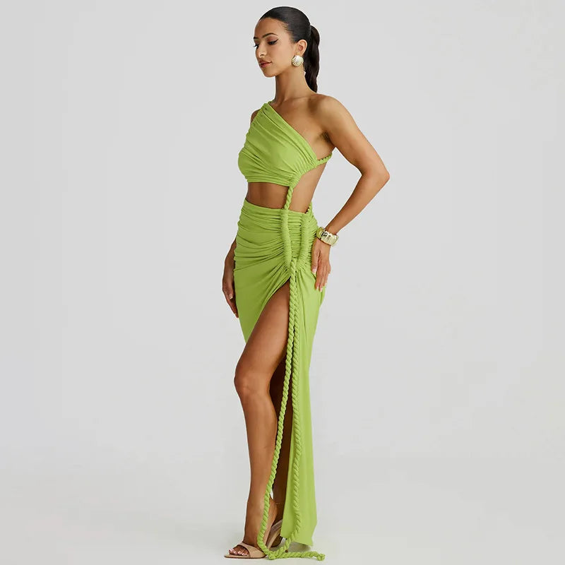 One-shoulder Strapless Tether Ruched Dress