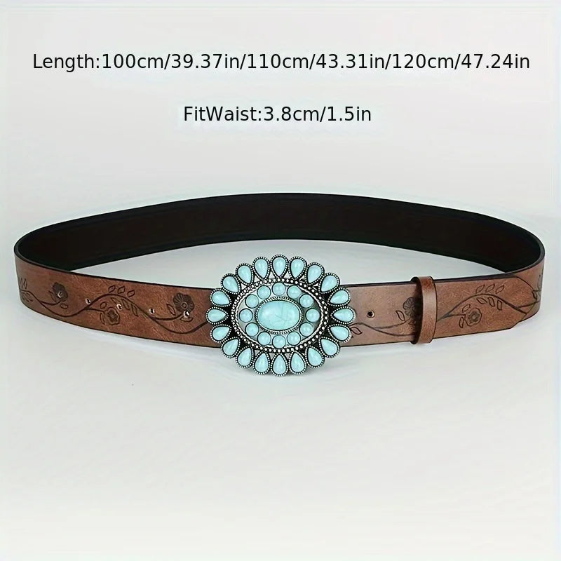 Western Belt Brown Embossed PU leather