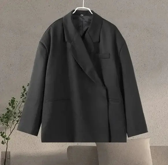 Fashion Solid Lapel Hidden Buckle Loose Blazer