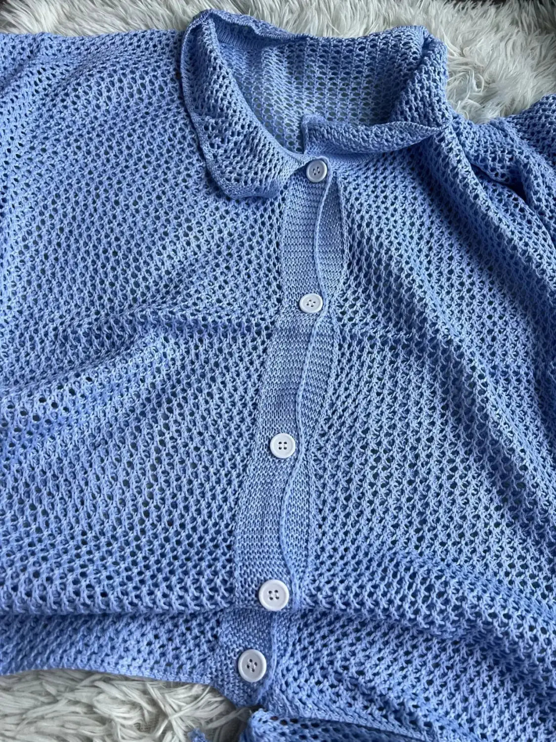 Knitted Hollow Out cardigan Top Straight Pants Sets