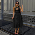 Elegant Single Button Hollow Out Midi Dress for Women - Norellé