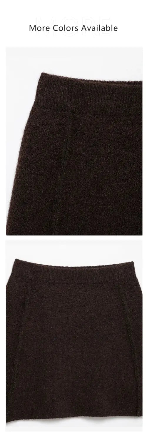 Women’s Knitted Set with Gold Buckle Decoration Long Sleeve Top Side Stitching Decorative Skirt