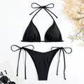 Women Thong Solid Color Bikini Set Side Halter Tie Swimsuit - Norellé