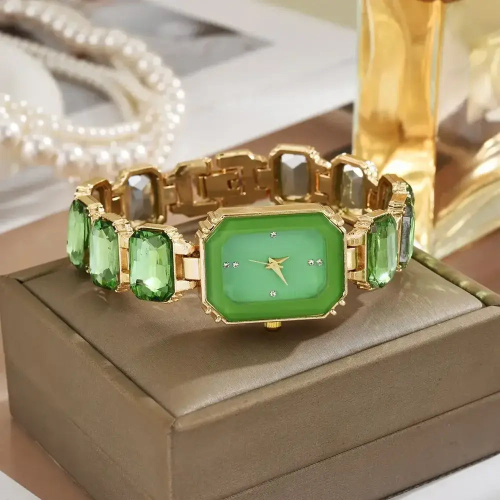 Vintage Rectangular Large Rhinestone Bracelet Watch for Women