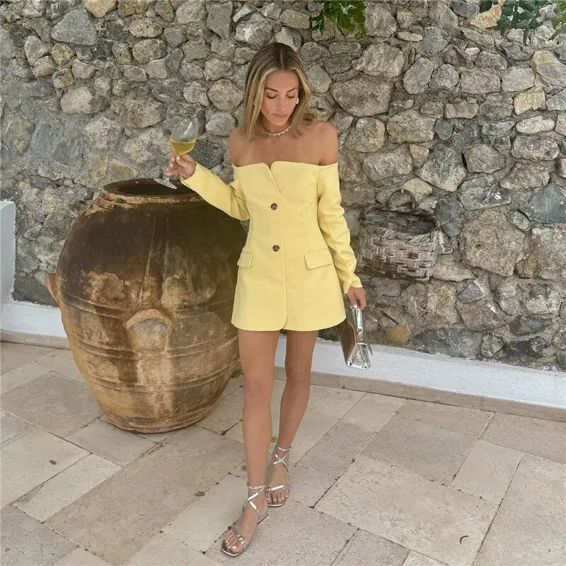 Off-shoulder Strapless Blazer Dress For Women