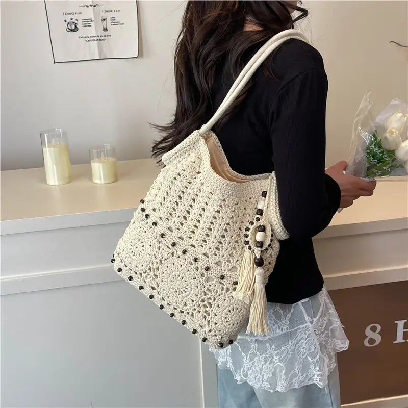 Weave Handbag Large Capacity Shoulder Bag Hollow out Tote