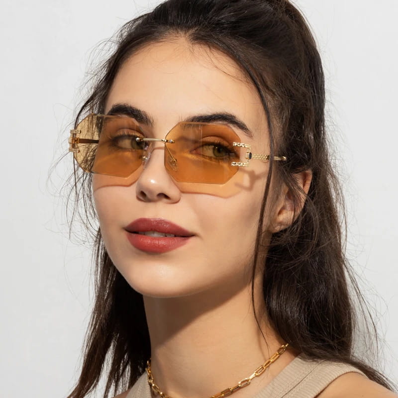 2pcs Women Rimless Polygon Sunglasses