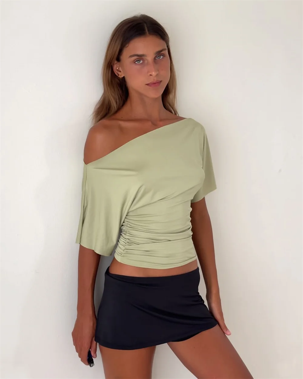 Off Shoulder Ruched Crop Top Women