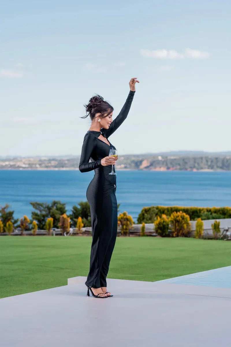 Elegant Hollow Out Long Sleeve Maxi Dress For Women