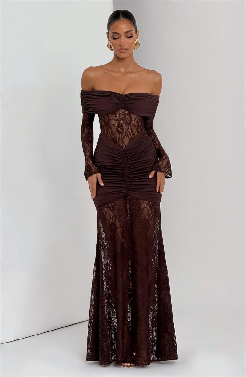 Off-shoulder Long Sleeve Maxi Dress Women