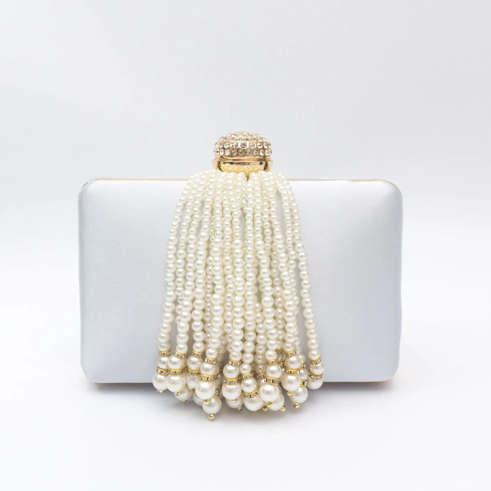 Women Pearl Tassel Satin Evening Bag