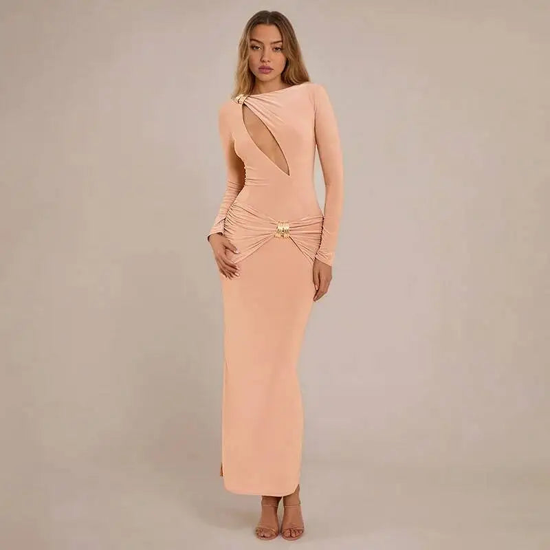 Hollow Out Long Sleeve Maxi Dress Women