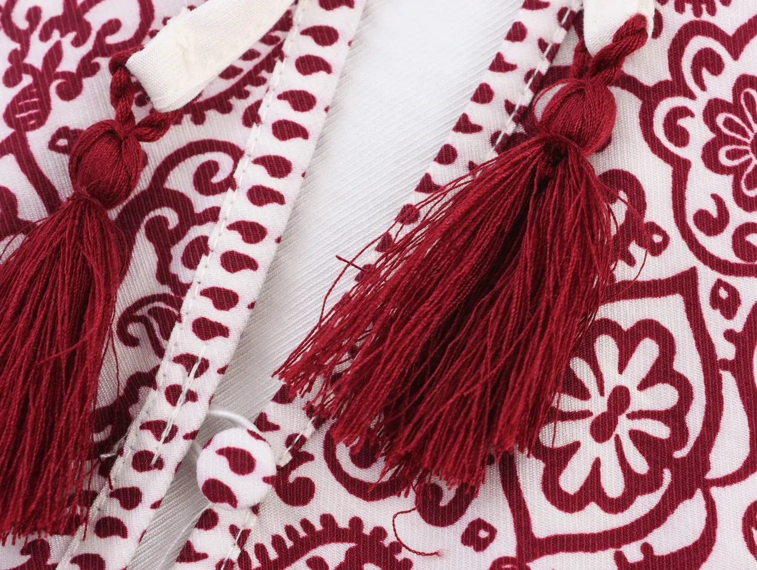 Women’s Printed Tassel Shirt Hollow Loose Stand-up Collar Lantern Sleeve Top