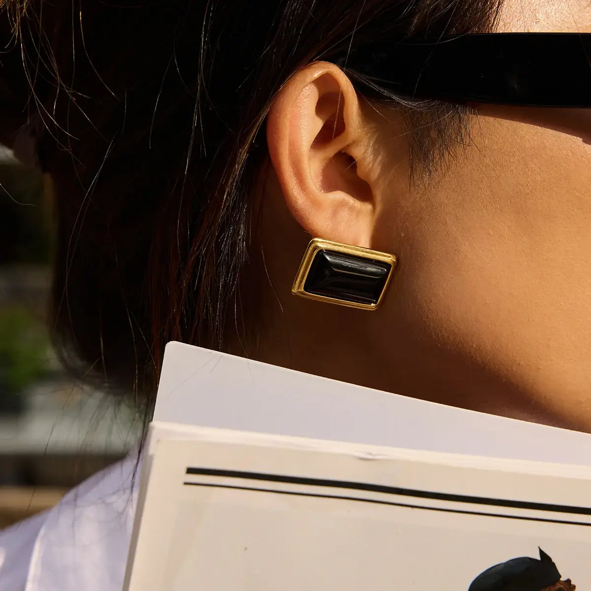 Red Agate Square Earrings Waterproof Stainless Steel
