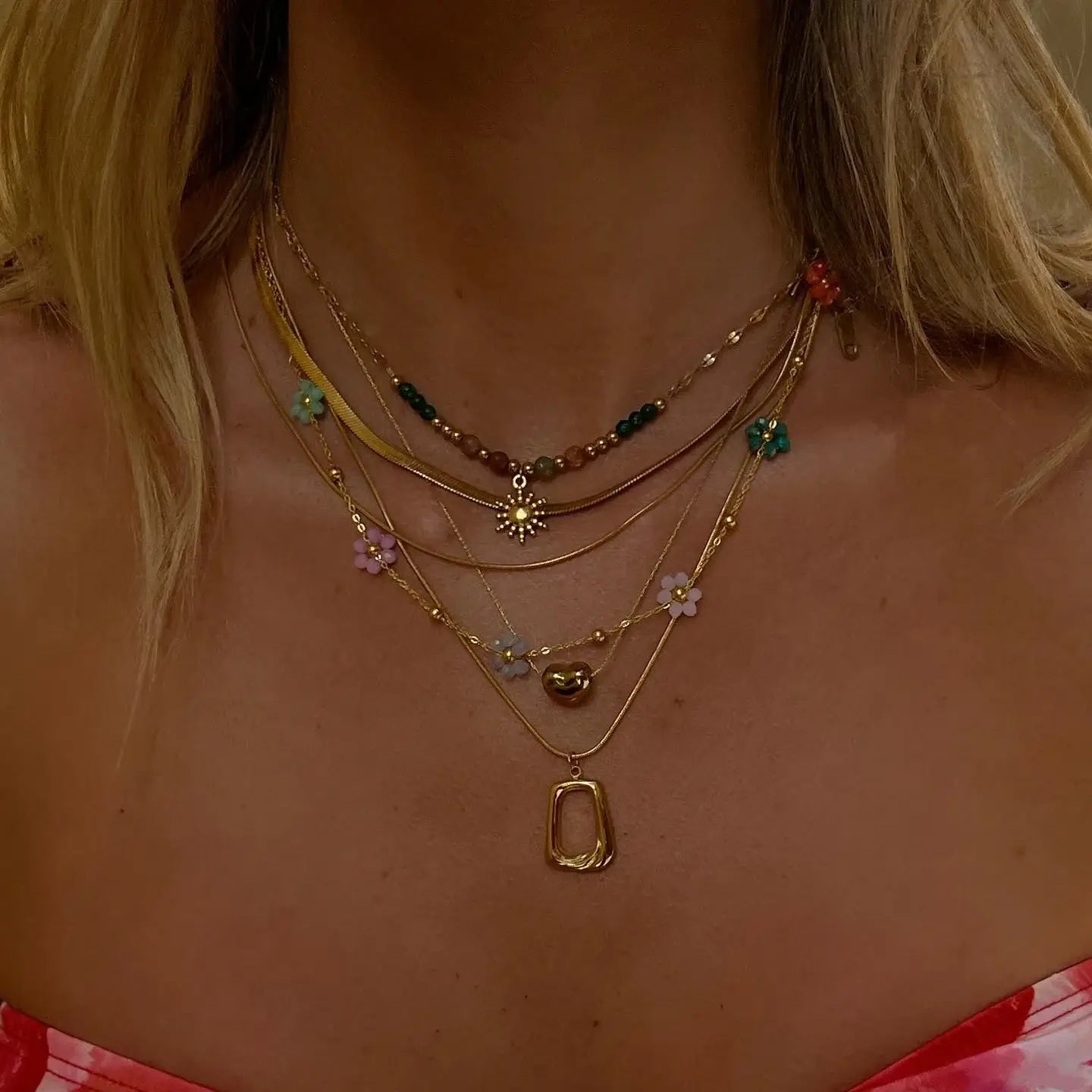 Heart Pendant Chain Necklace for Women Stainless Steel