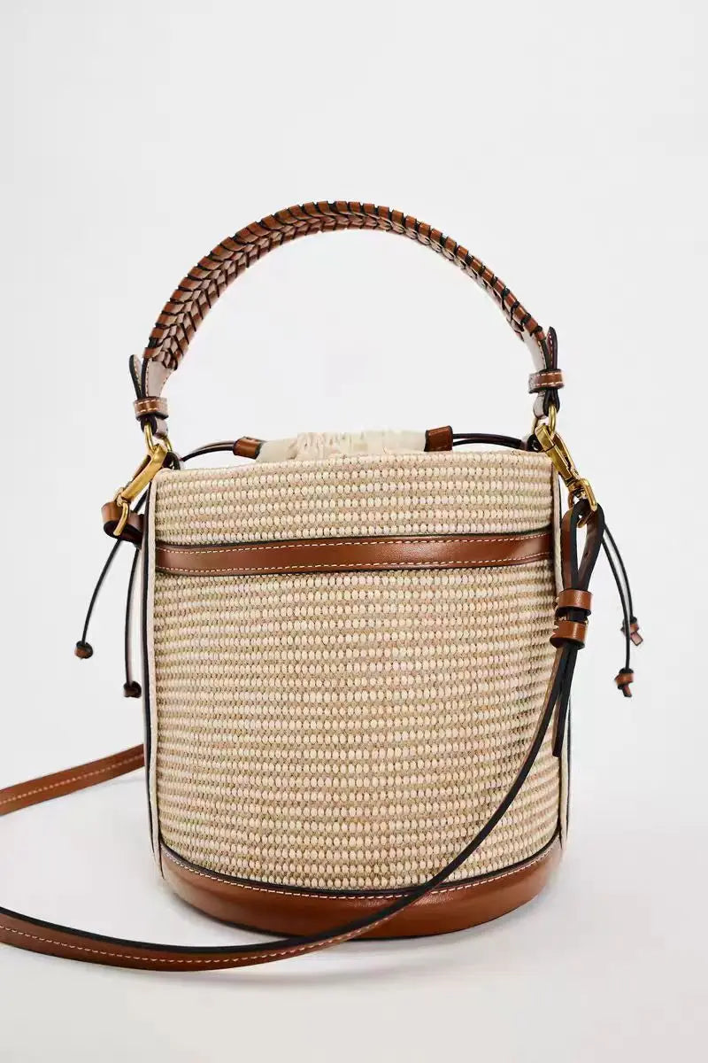 Straw Bucket Bag Weave Women Handbags Shoulder Crossbody Bags