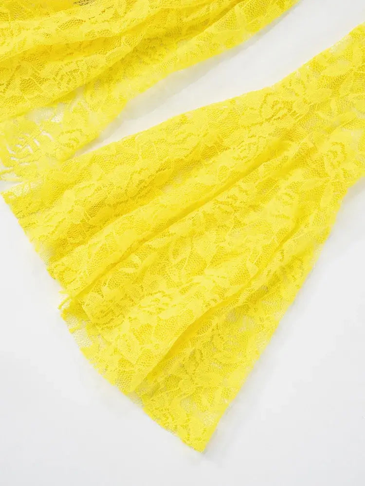 Lace Ruffled Streamer Dress For Women