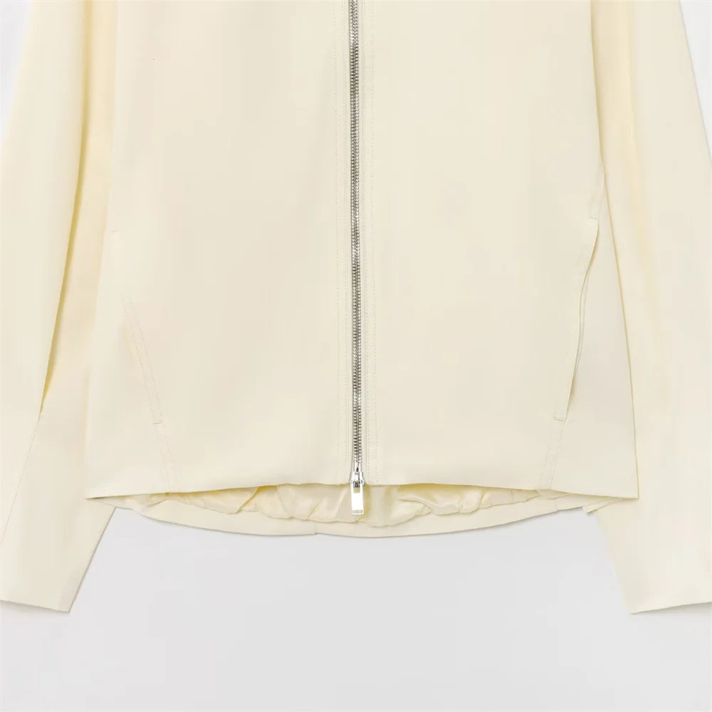 Women’s Jacket with Simple and Versatile Zipper Collar Long Sleeve