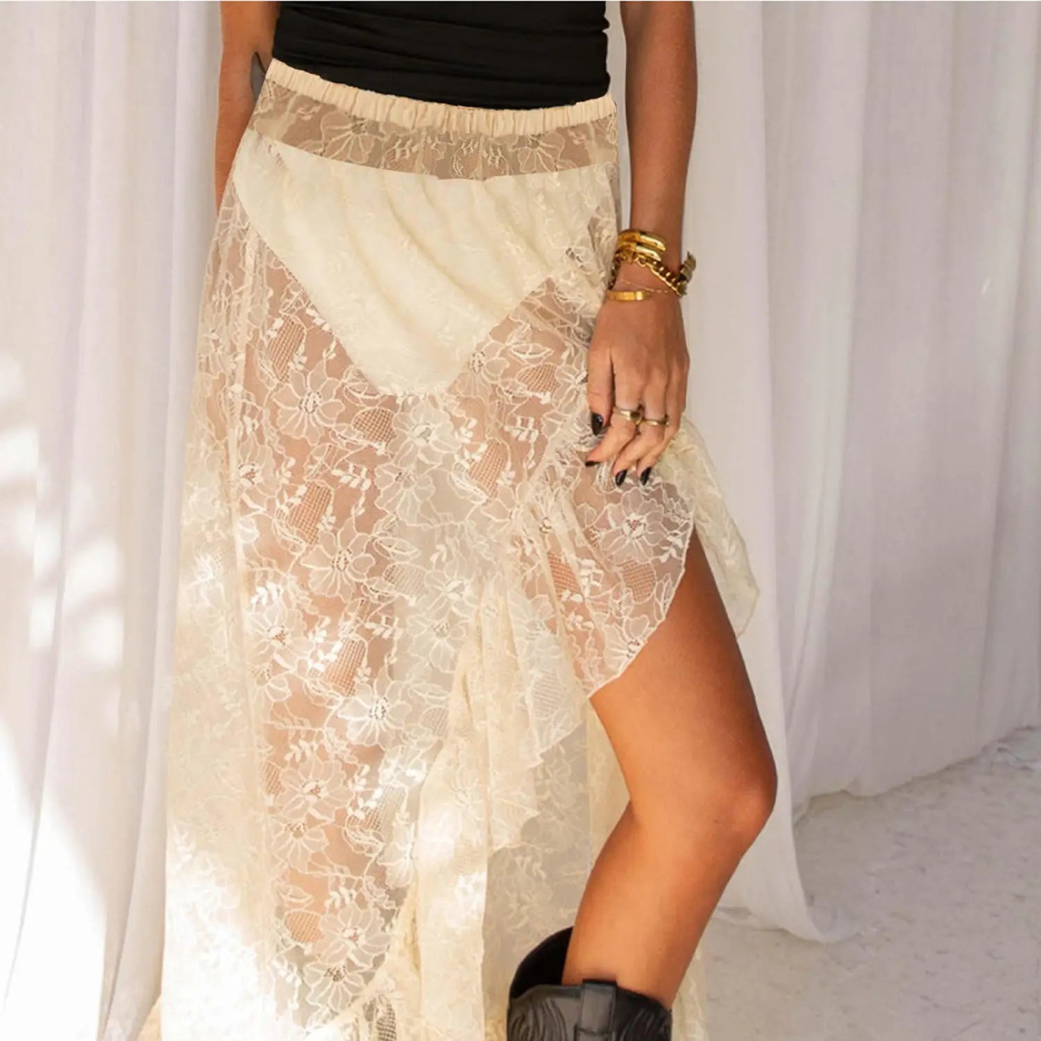 Women Asymmetrical Lace Flowy Skirts
