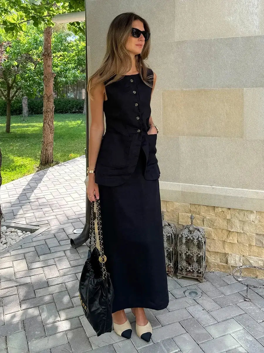 Women’s Sleeveless Vest High Waisted Skirt 2-Piece Set