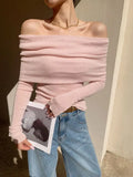 Slash Neck Sweater Women Tops Knitted Slim Basic - Norellé