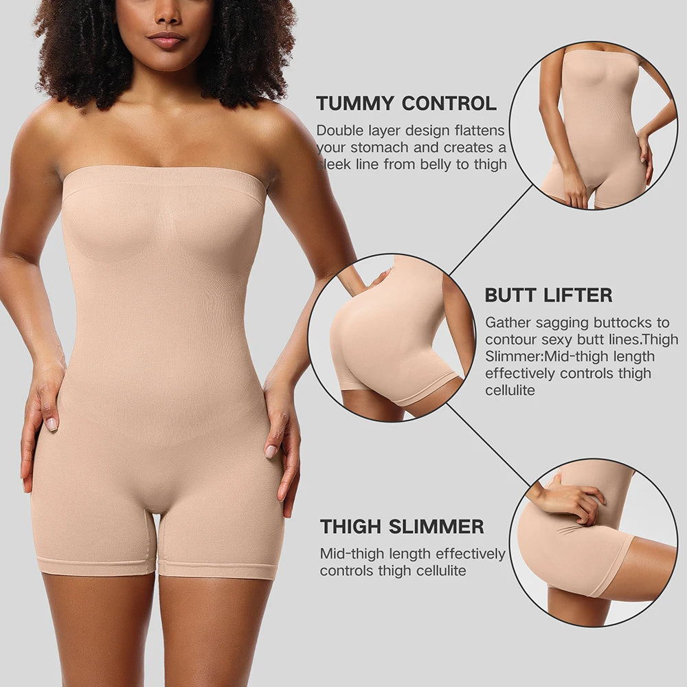 Strapless Shortie Bodysuit for Women Tummy Control Shapewear