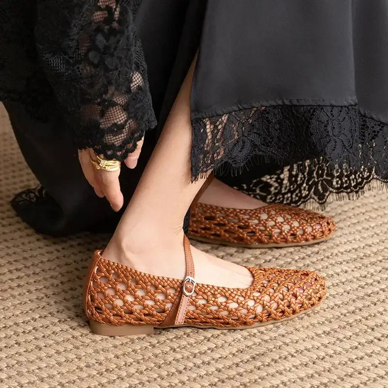 Brown Hollow Out Design Women Flats